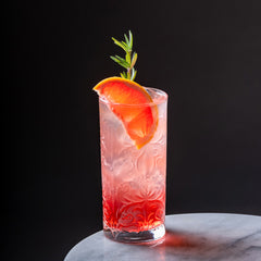 Hibiscus-Lemon-Rosemary cocktail syrup bottle
